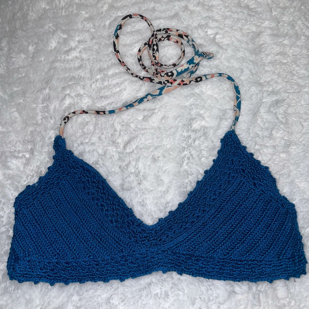 Target Xhilaration Crochet Bikini Top, Blue, Size XS